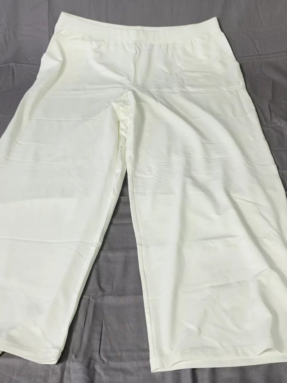 Denim and Co Beach Womens Plus 1X Pants White Wide Leg Mid Rise Pull On Stretch